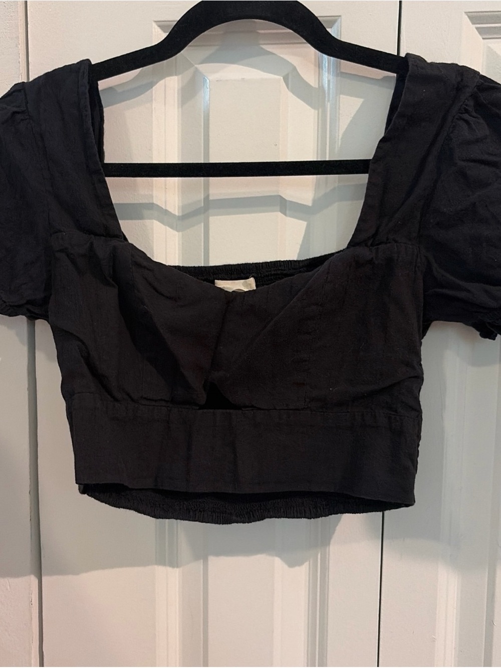 Altar'd State Black Puff Sleeve Square Neck Crop Top Cotton Size XS